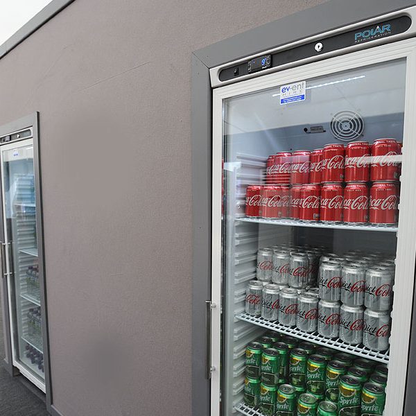 tall glass fronted fridge hire