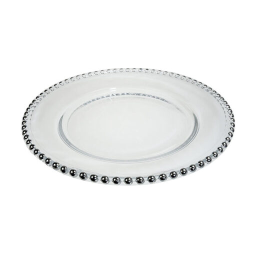 silver beaded glass plate hire
